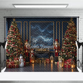 Aperturee - Aperturee Elegant Navy Blue Christmas Photography Backdrop Nutcrackers and Snowman Starry Night Holiday Photo Background
